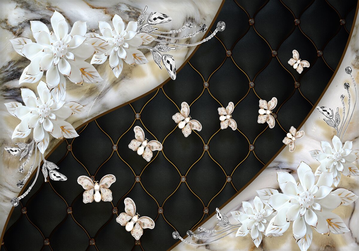 Fototapet fluturi ușori coboară pe flori