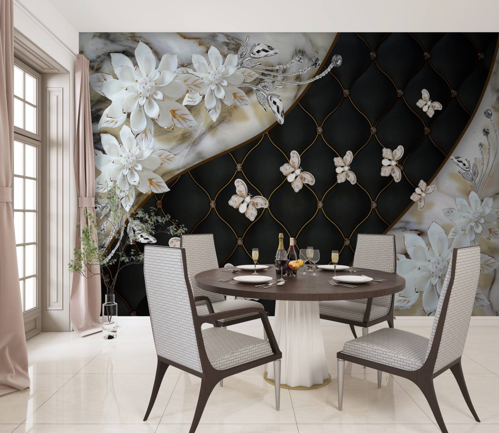 Fototapet fluturi ușori coboară pe flori