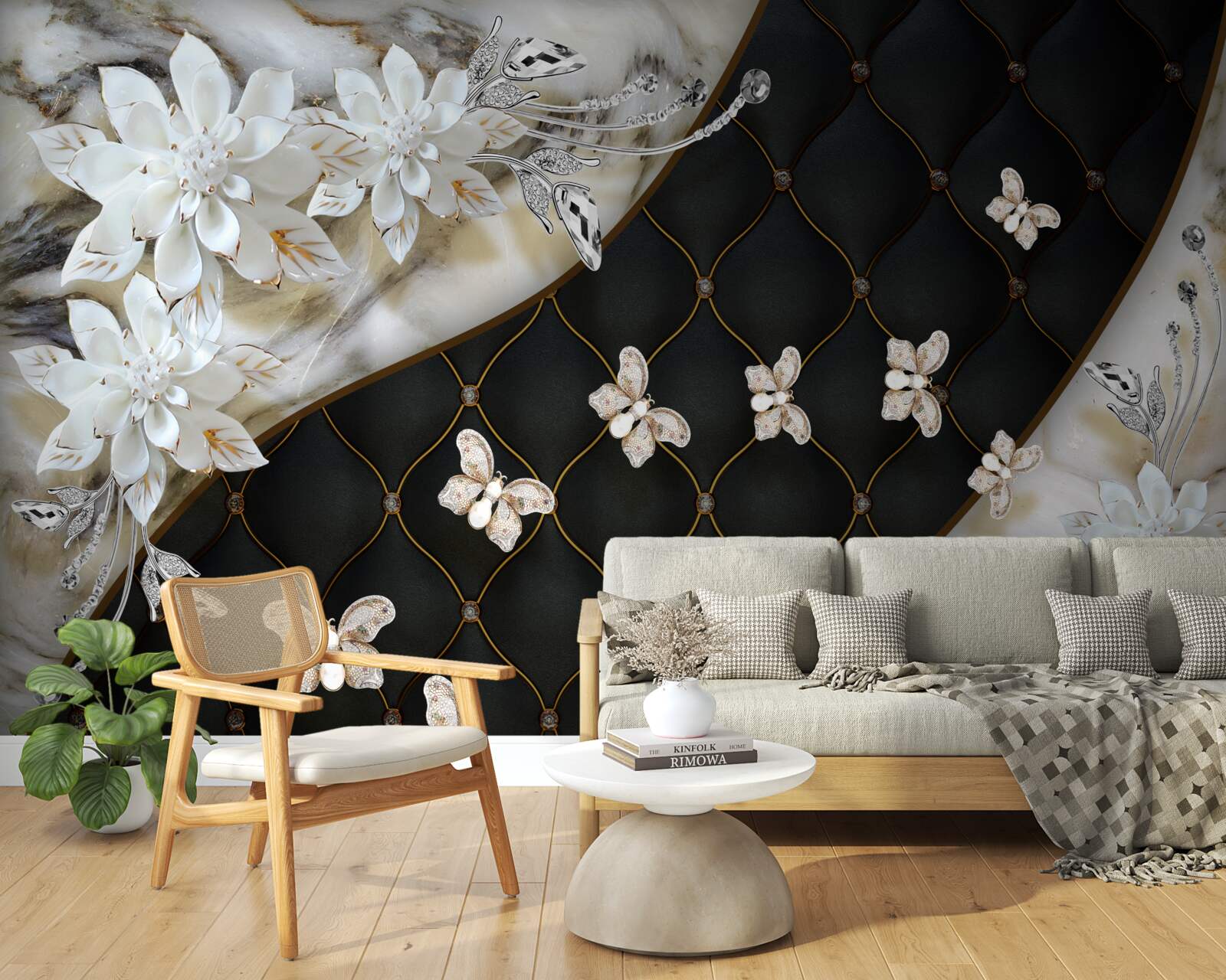 Fototapet fluturi ușori coboară pe flori