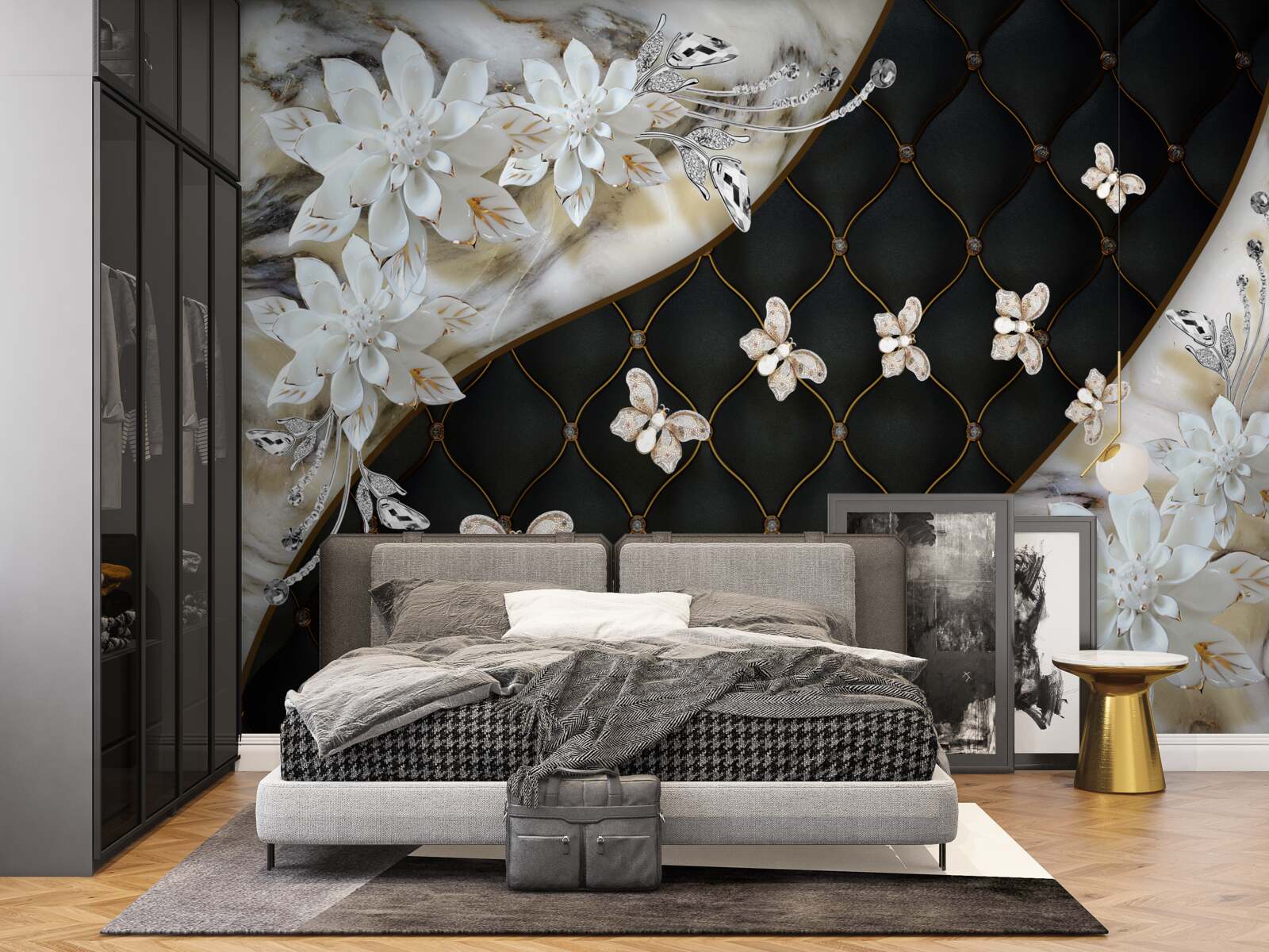 Fototapet fluturi ușori coboară pe flori