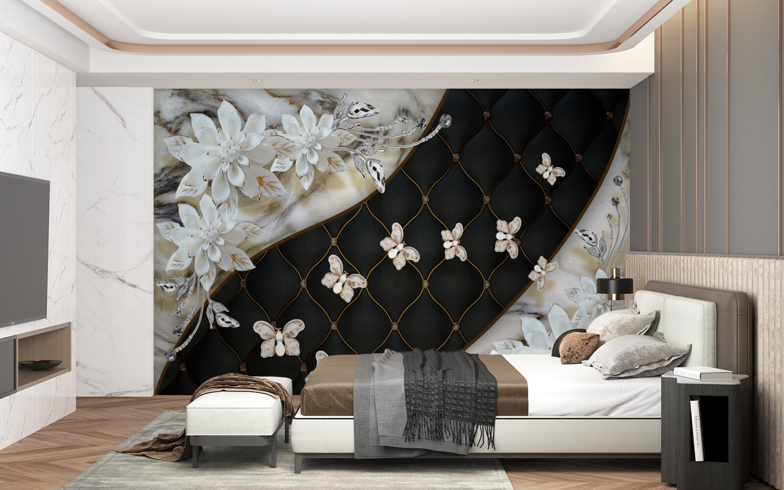 Fototapet fluturi ușori coboară pe flori