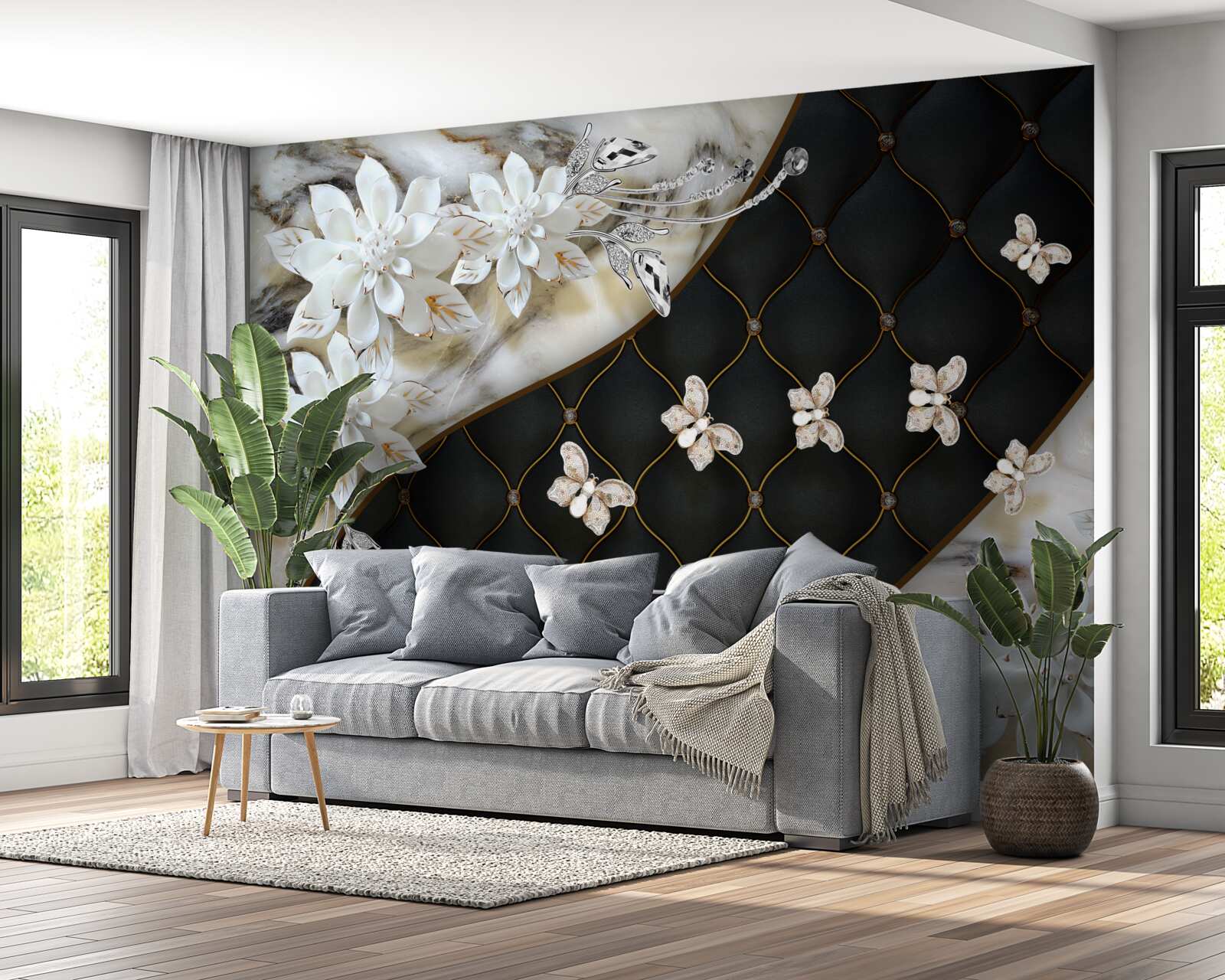 Fototapet fluturi ușori coboară pe flori