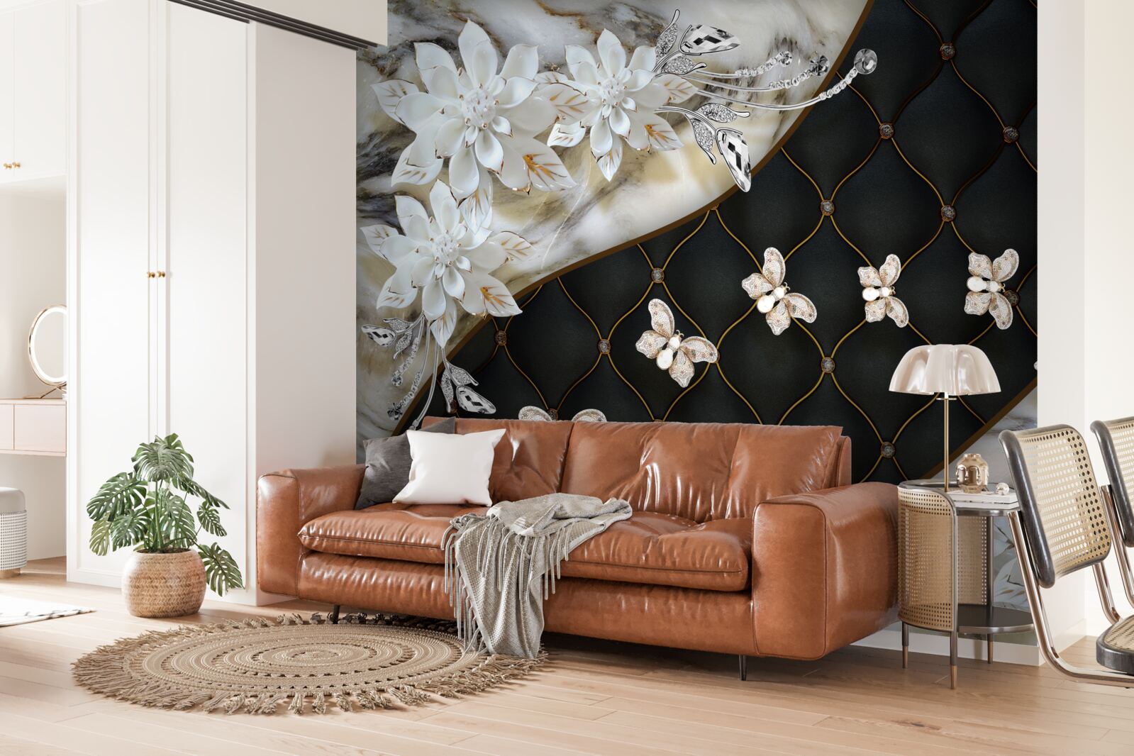 Fototapet fluturi ușori coboară pe flori