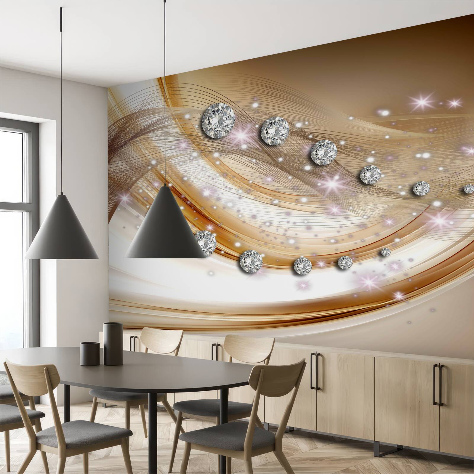 Fototapet mătase aurie cu diamante