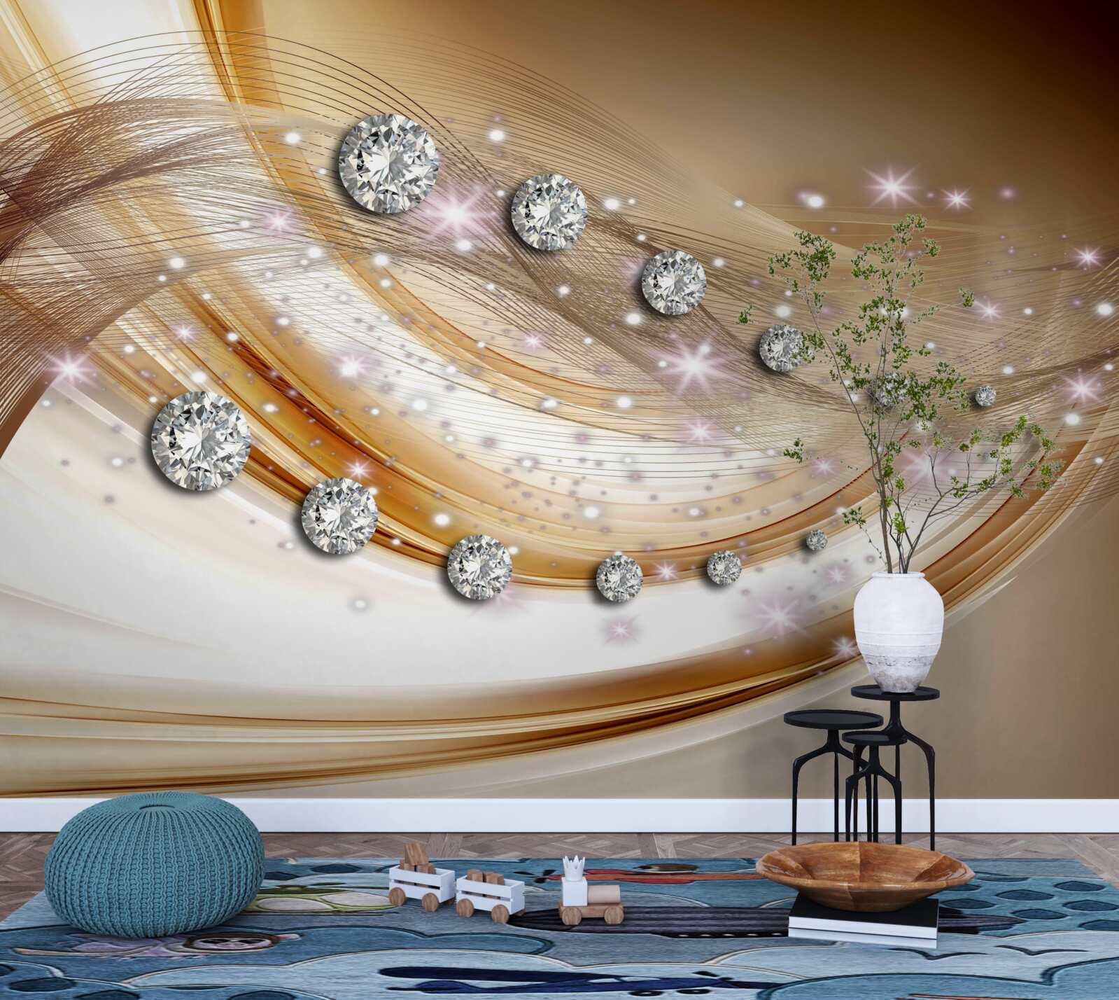 Fototapet mătase aurie cu diamante