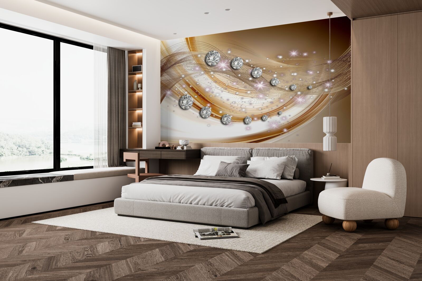 Fototapet mătase aurie cu diamante