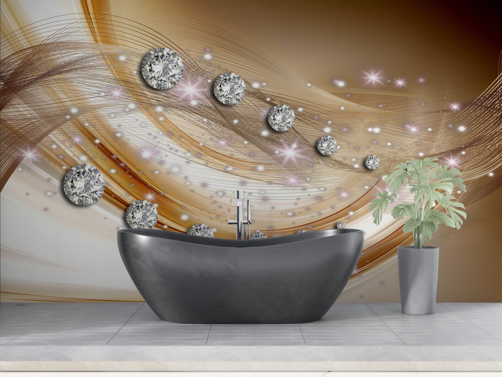 Fototapet mătase aurie cu diamante