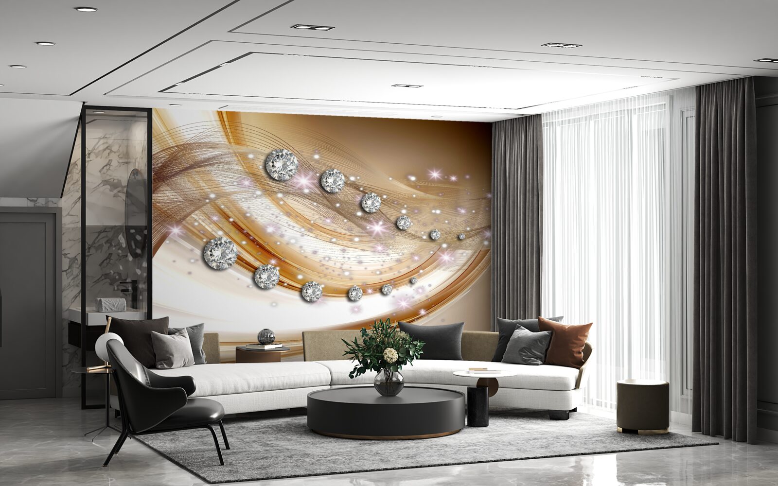 Fototapet mătase aurie cu diamante