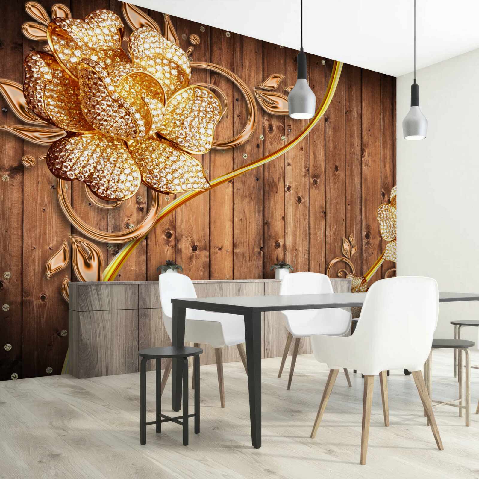 Fototapet flori aurii și ramuri pe un copac