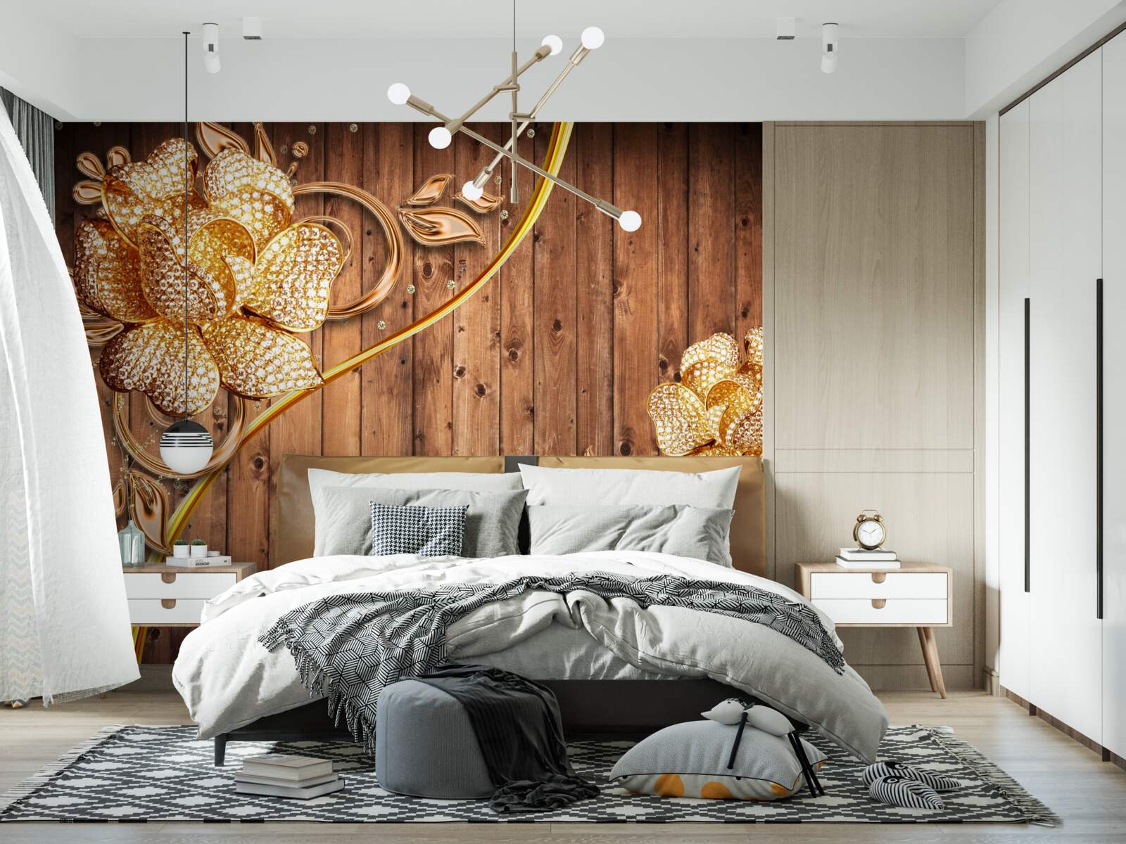 Fototapet flori aurii și ramuri pe un copac