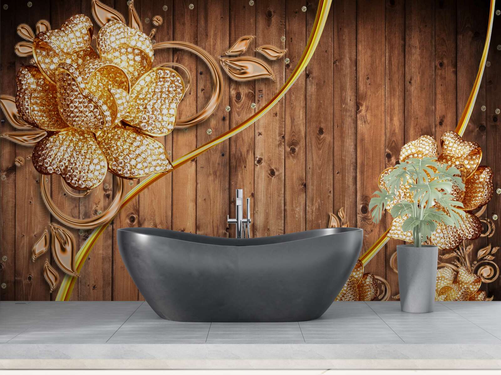 Fototapet flori aurii și ramuri pe un copac