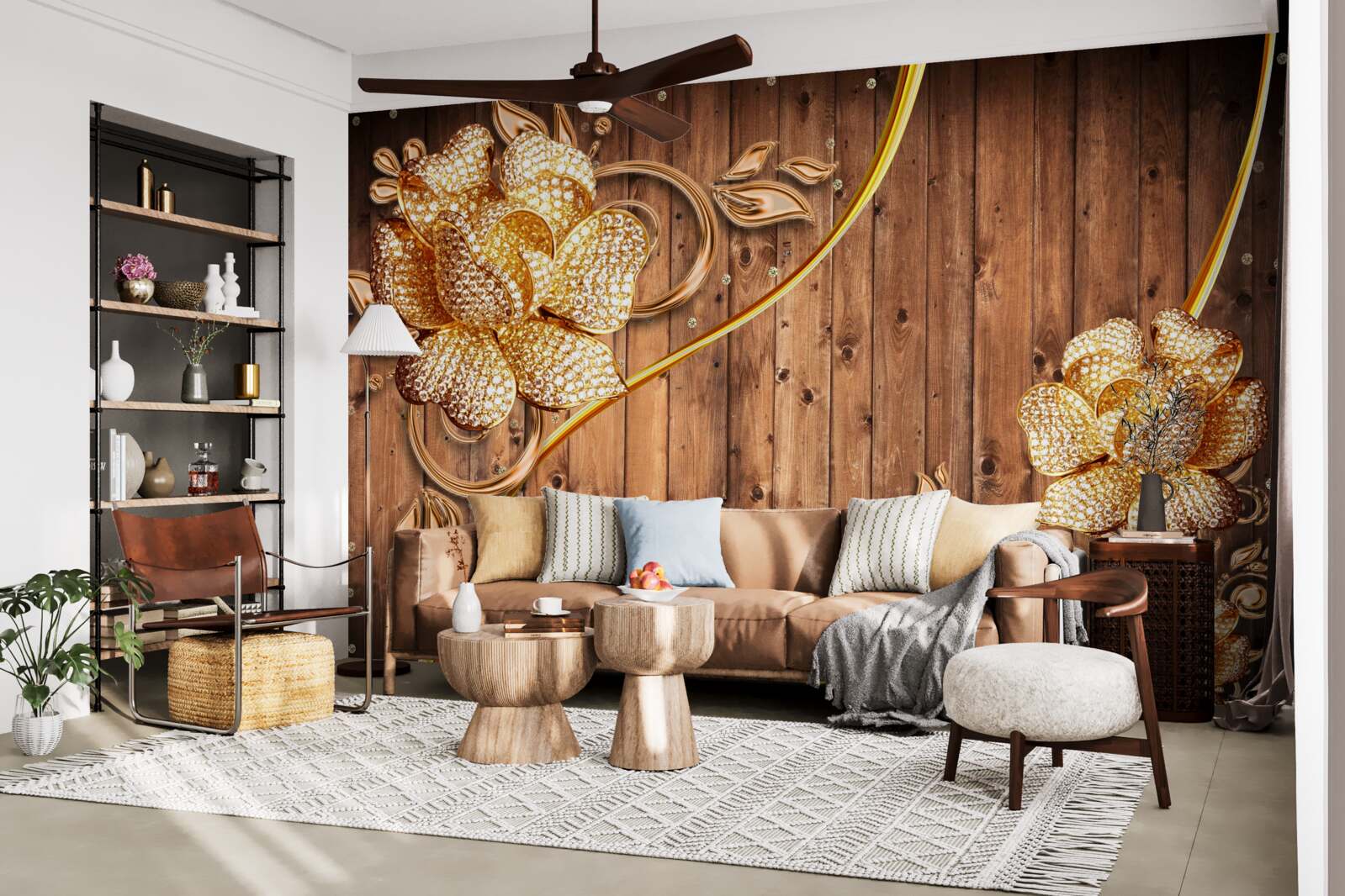 Fototapet flori aurii și ramuri pe un copac