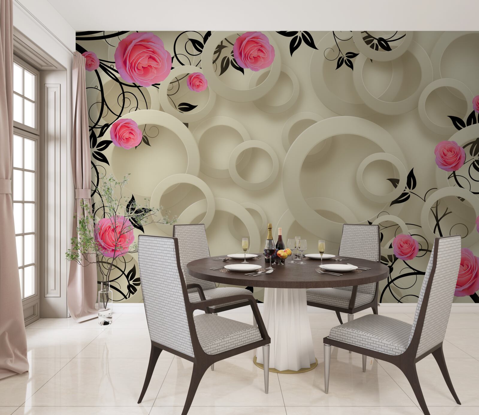 Fototapet petale de trandafir negru pe un fundal abstract