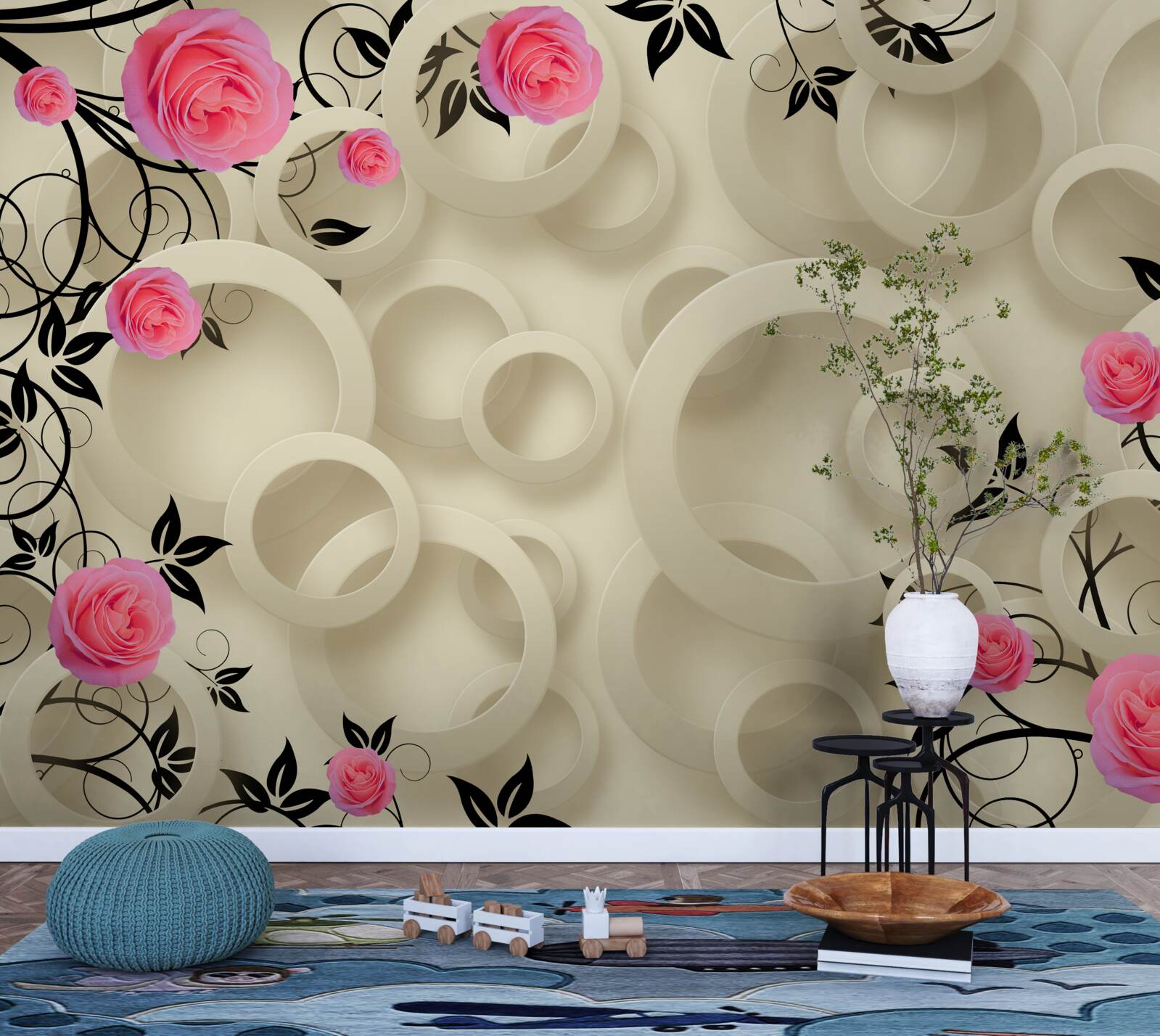 Fototapet petale de trandafir negru pe un fundal abstract