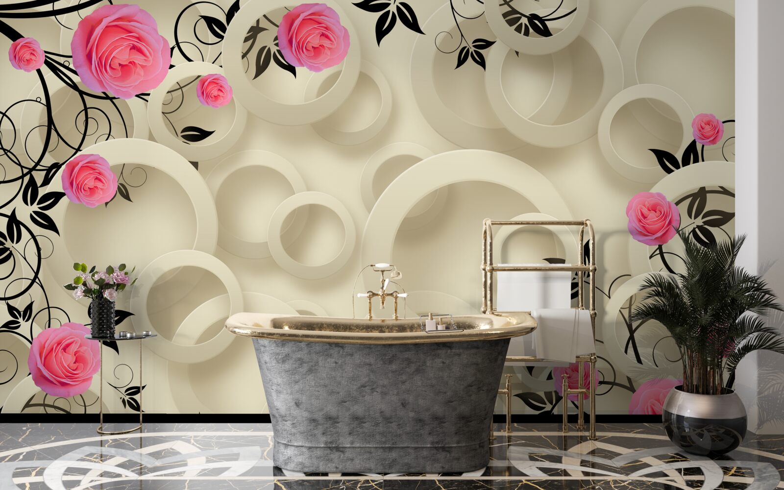 Fototapet petale de trandafir negru pe un fundal abstract