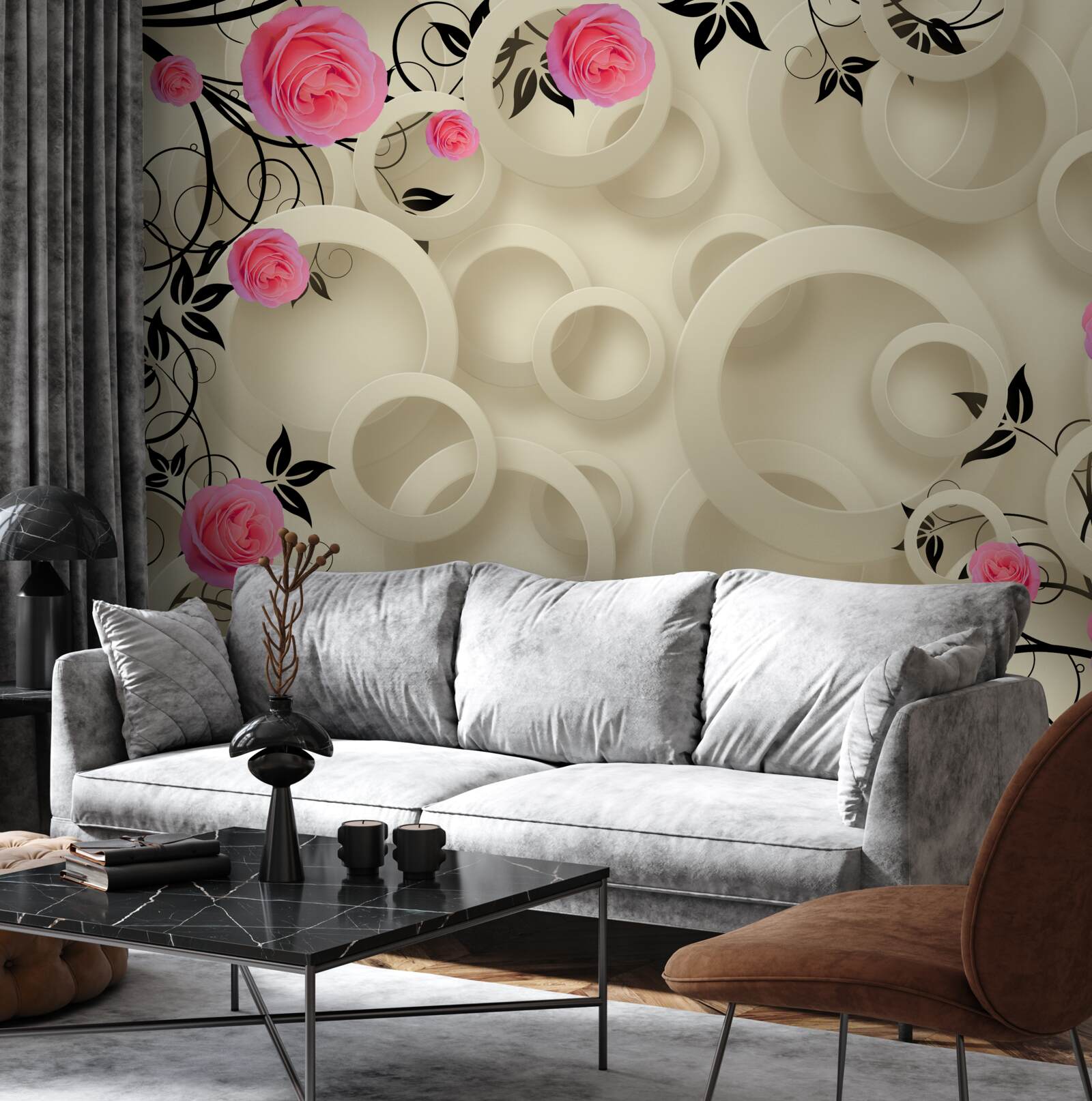 Fototapet petale de trandafir negru pe un fundal abstract