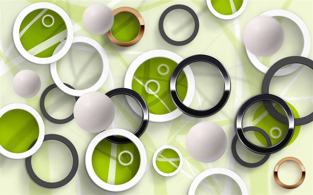 Fototapet cercuri abstracte cu elemente verzi