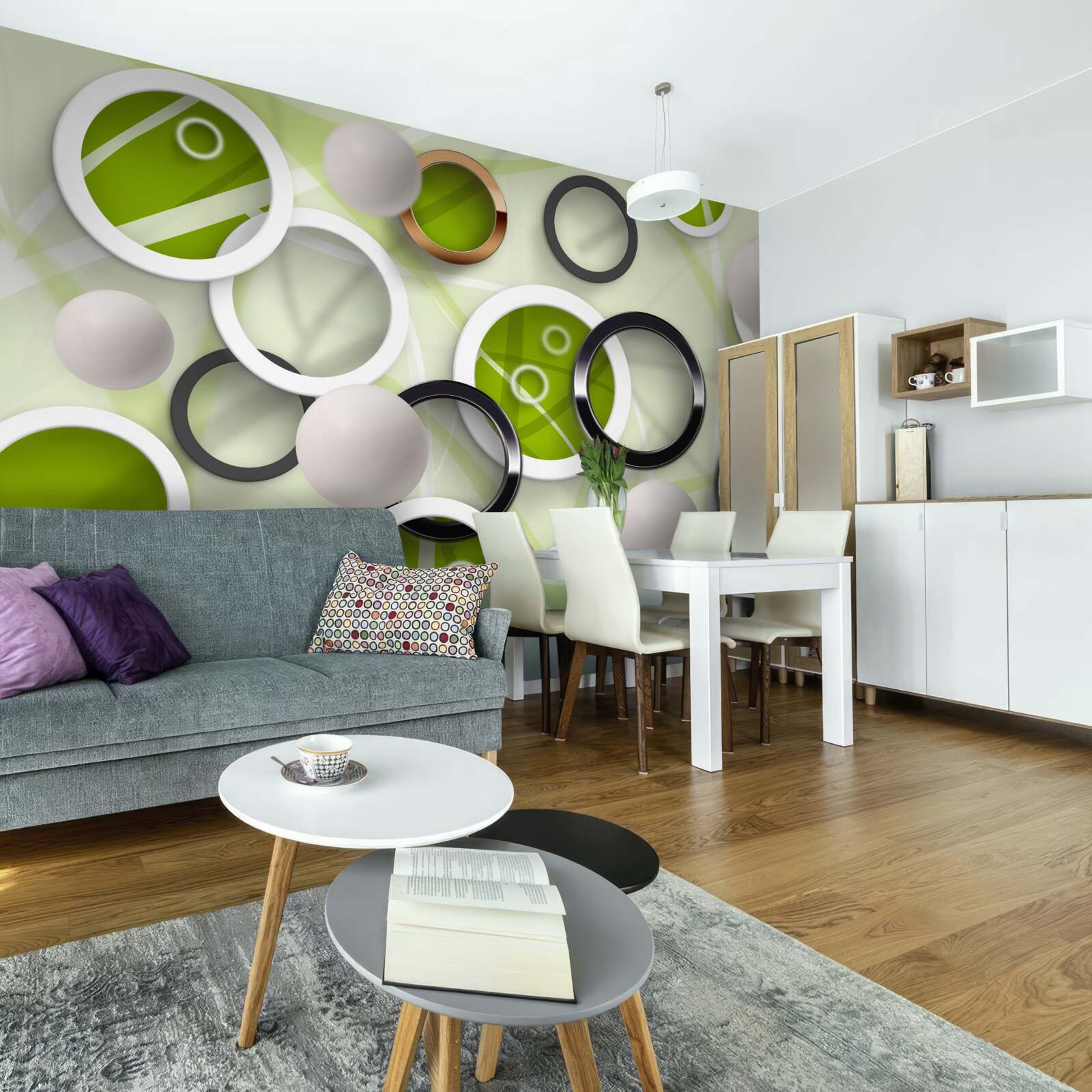 Fototapet cercuri abstracte cu elemente verzi