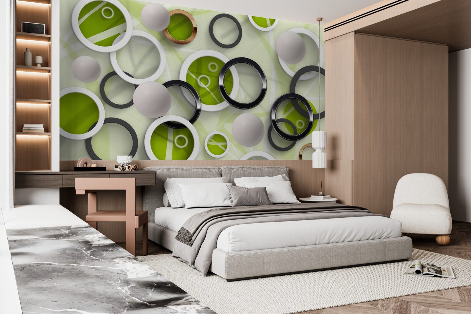 Fototapet cercuri abstracte cu elemente verzi