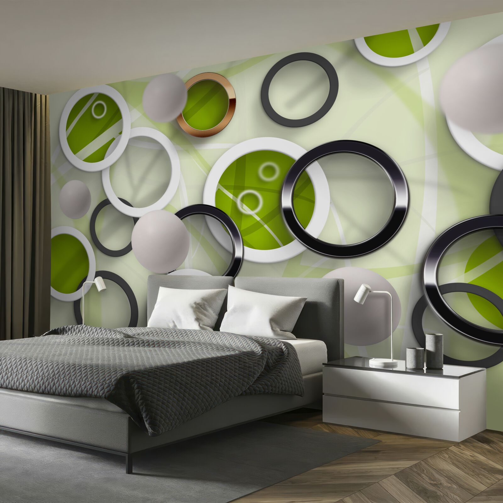 Fototapet cercuri abstracte cu elemente verzi