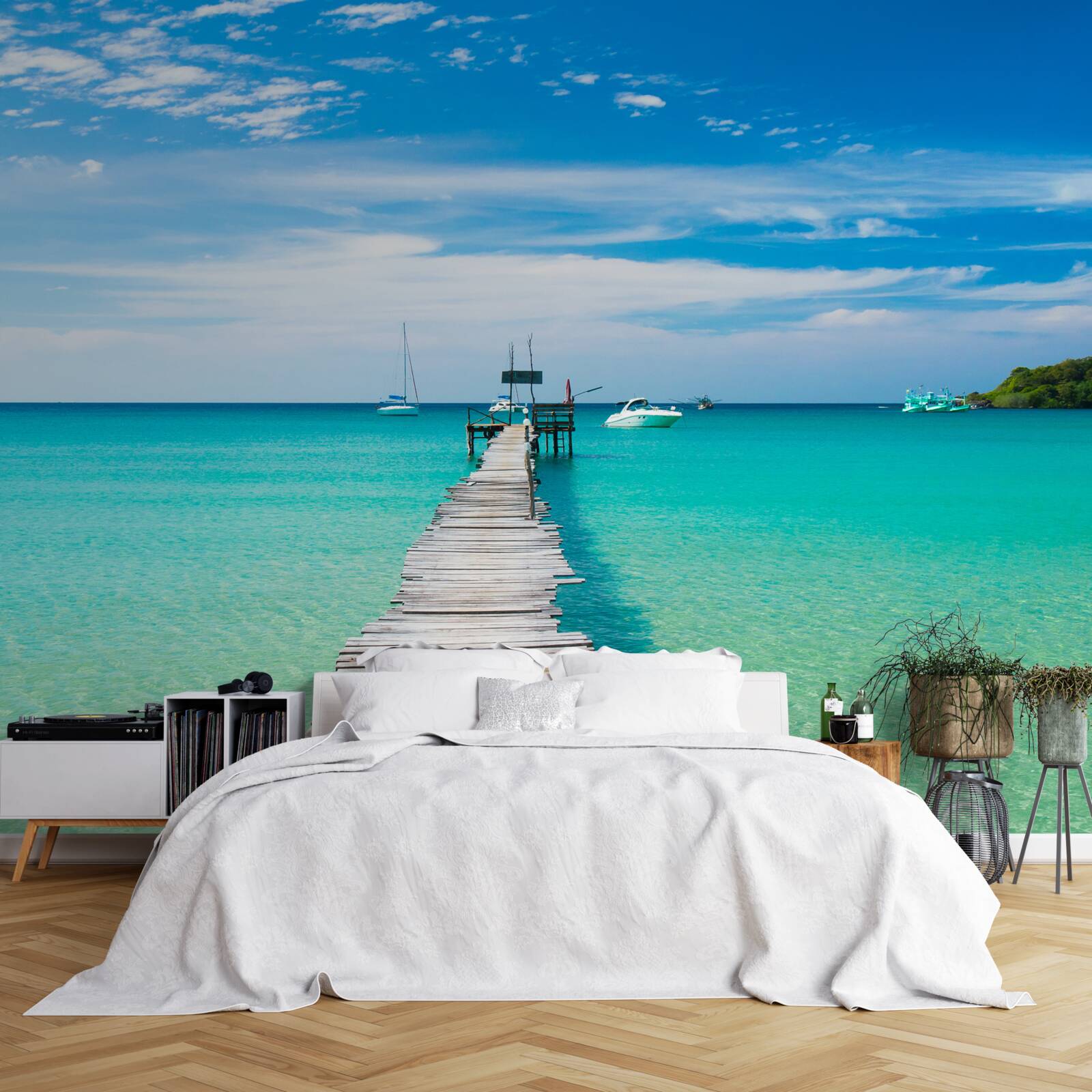 Fototapet pod de lemn peste apa turcoaz