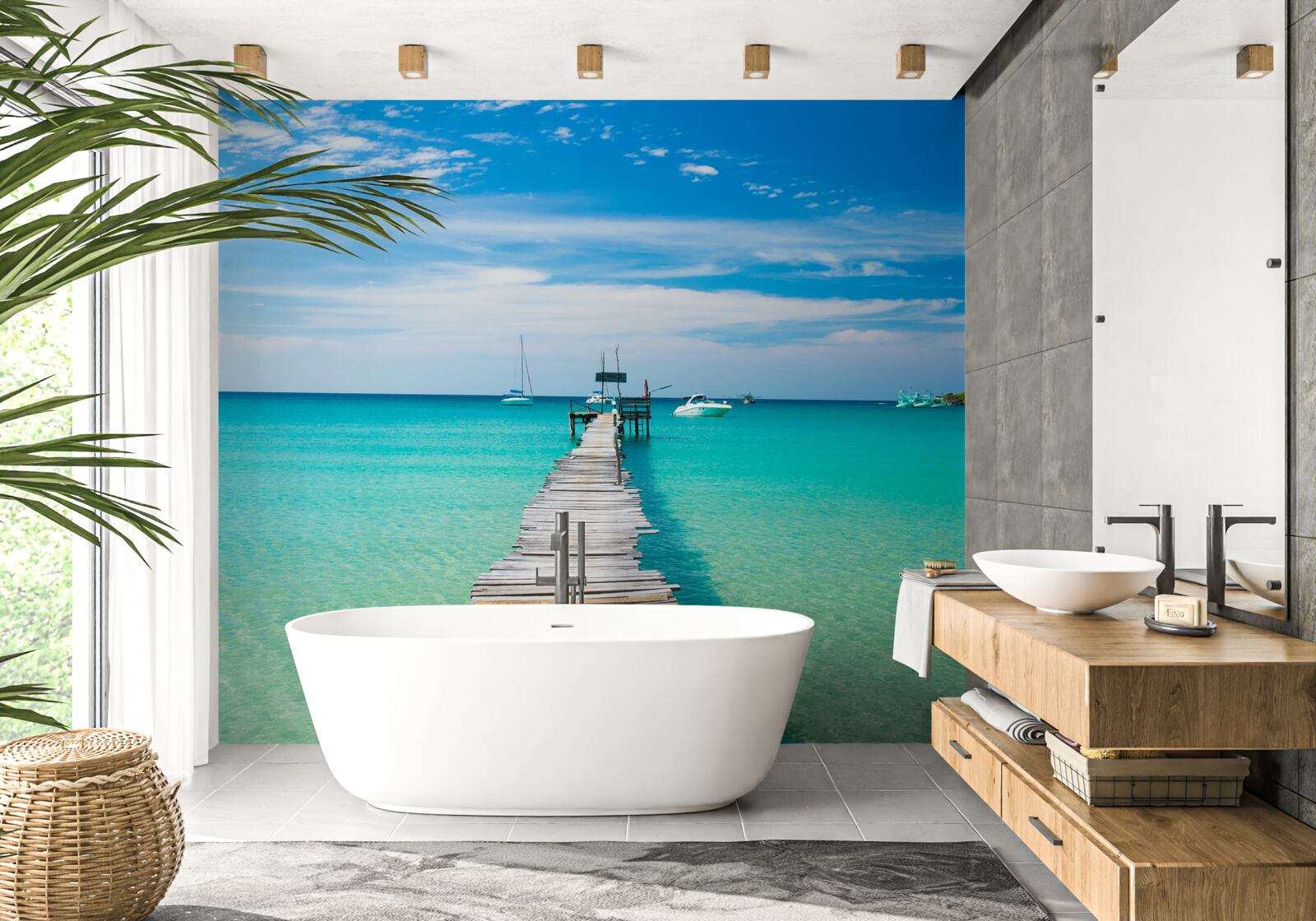 Fototapet pod de lemn peste apa turcoaz