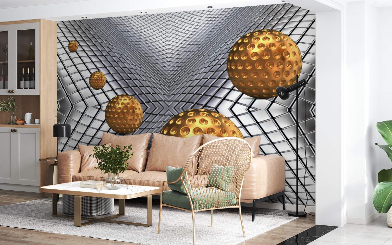 Fototapet mingi de tenis de aur plutitoare