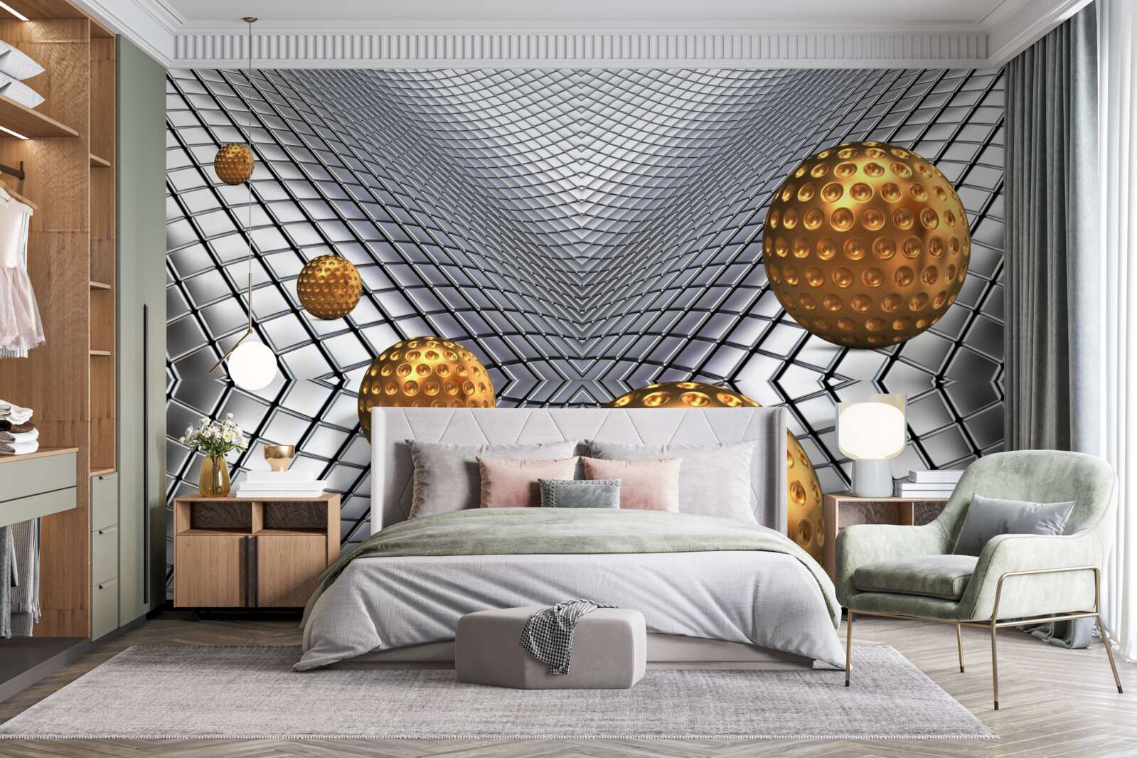 Fototapet mingi de tenis de aur plutitoare