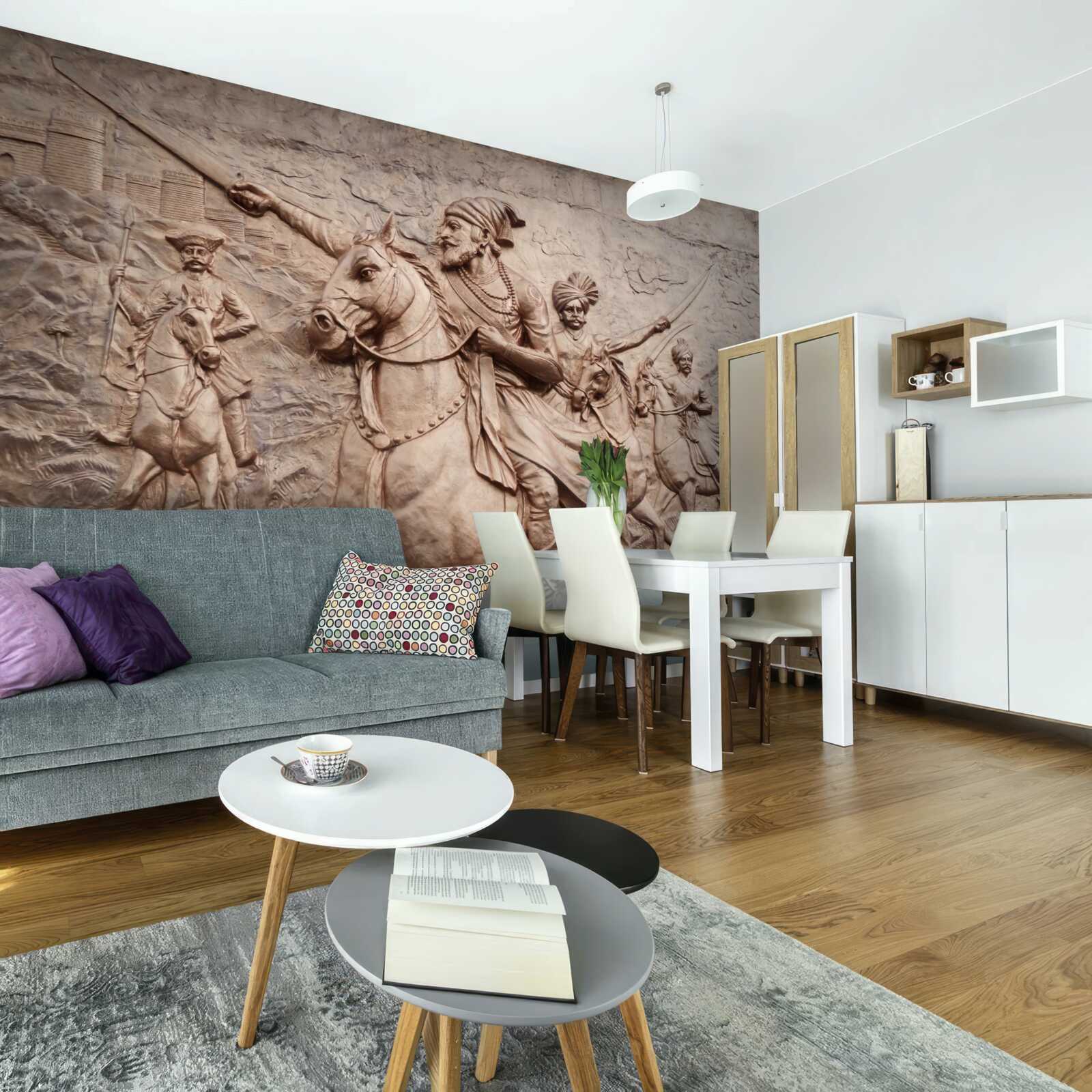 Fototapet relief reprezentând războinici luptând călare