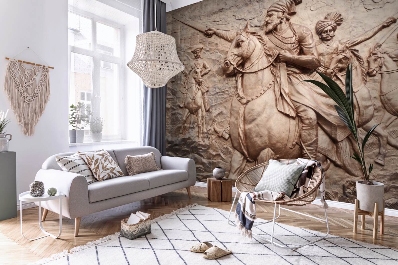 Fototapet relief reprezentând războinici luptând călare
