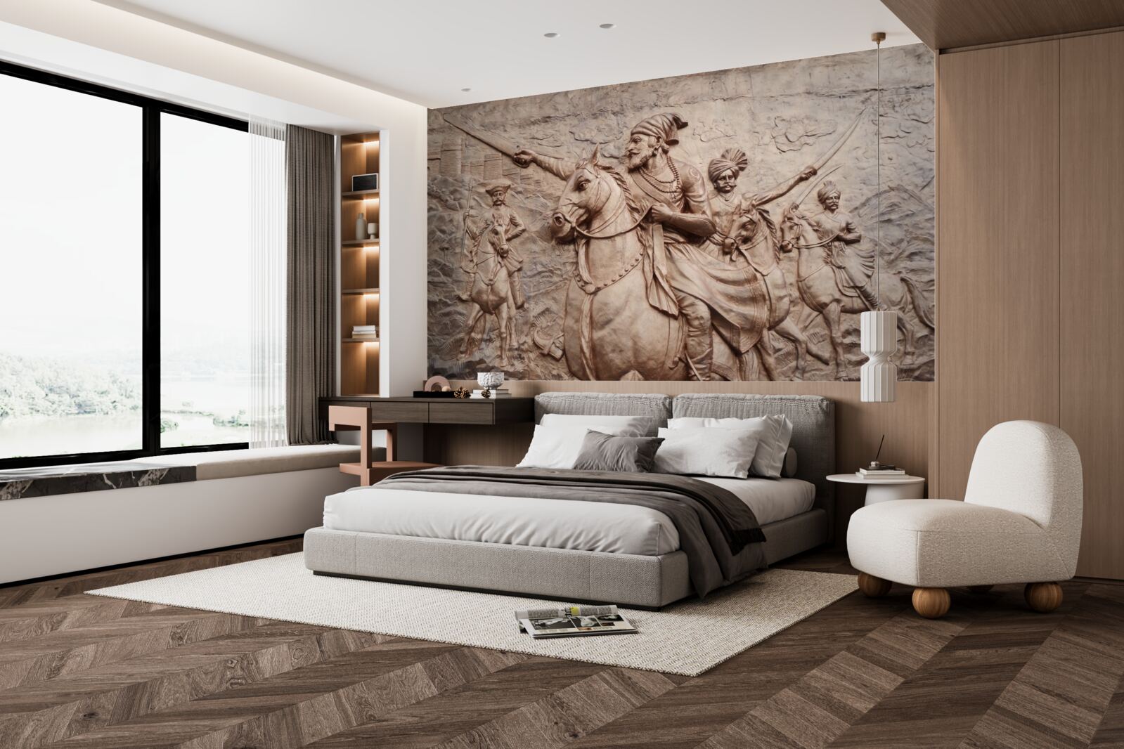 Fototapet relief reprezentând războinici luptând călare