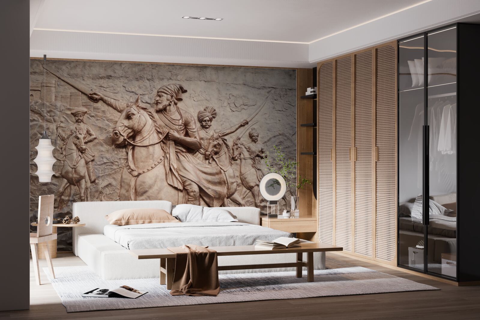 Fototapet relief reprezentând războinici luptând călare