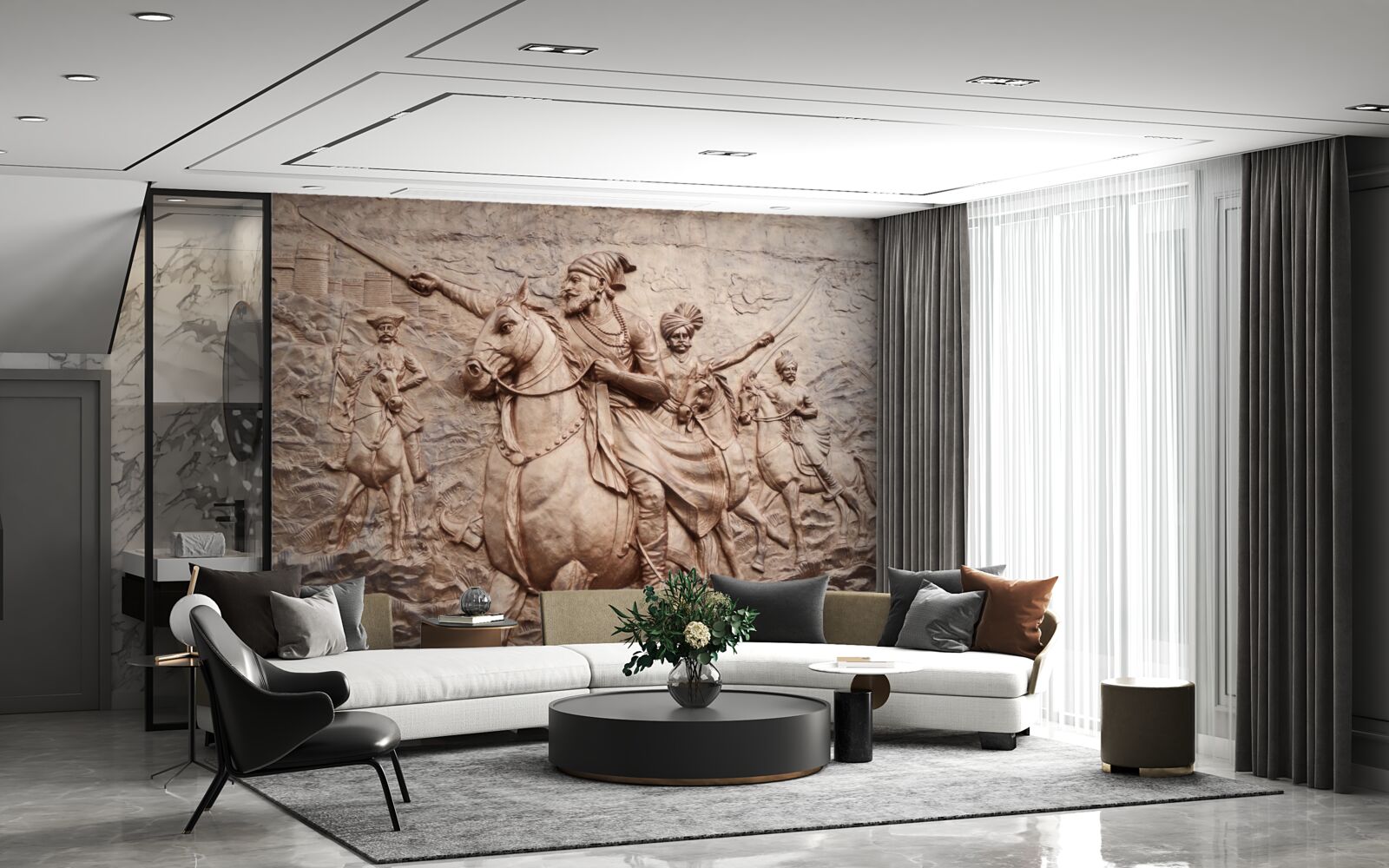 Fototapet relief reprezentând războinici luptând călare