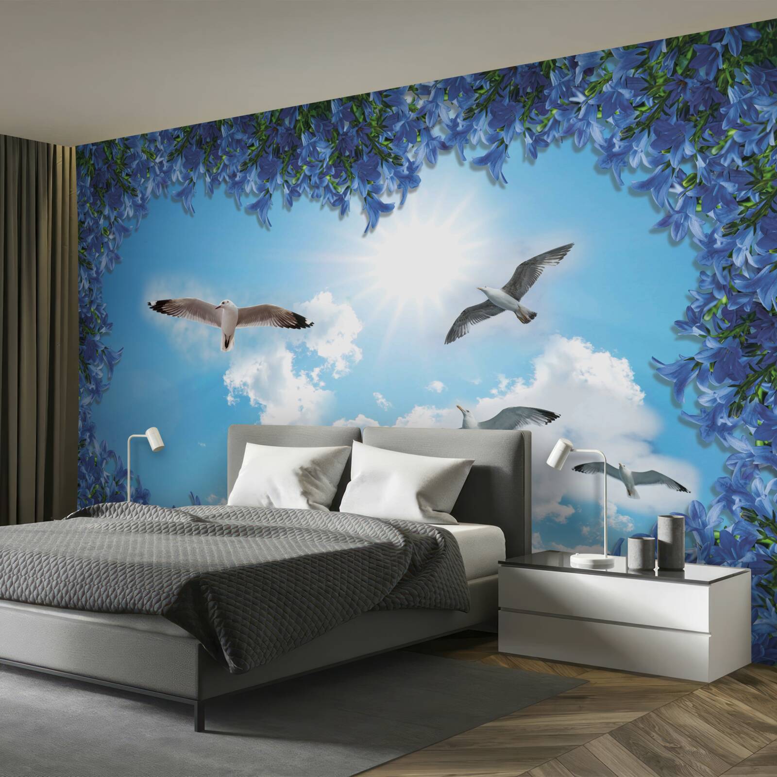 Fototapet pescărușii zboară pe cerul albastru