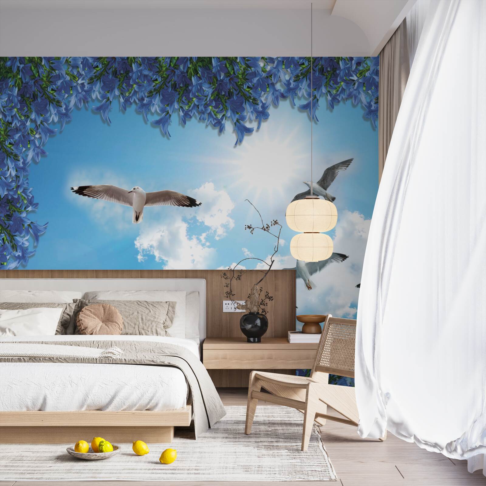 Fototapet pescărușii zboară pe cerul albastru