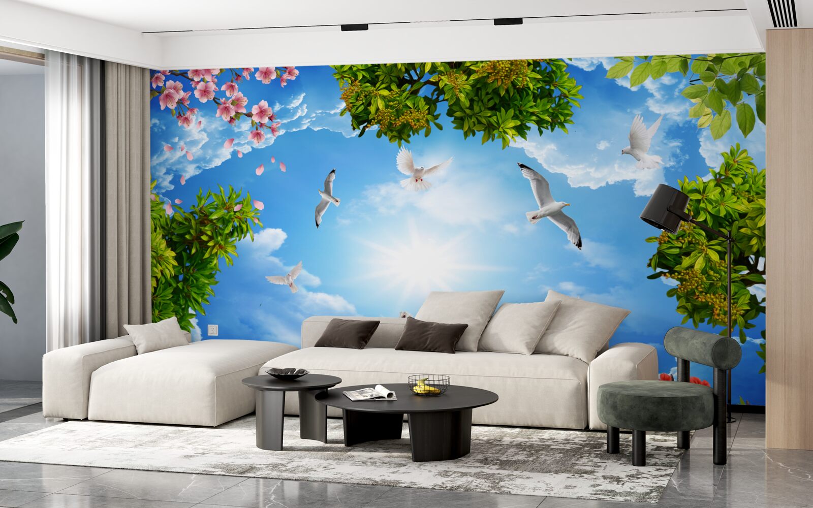 Fototapet păsările din pădure se bucură de o zi însorită