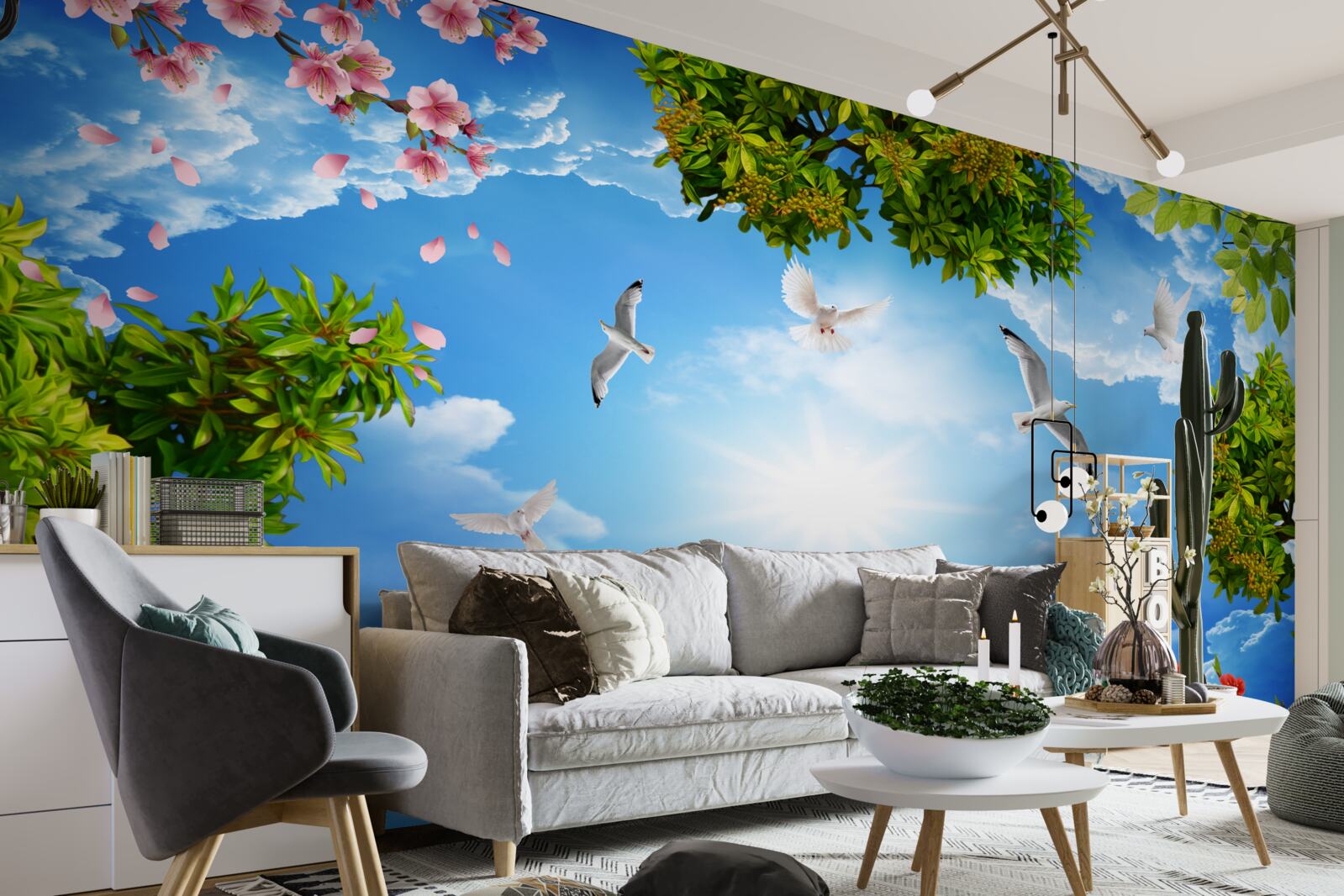 Fototapet păsările din pădure se bucură de o zi însorită