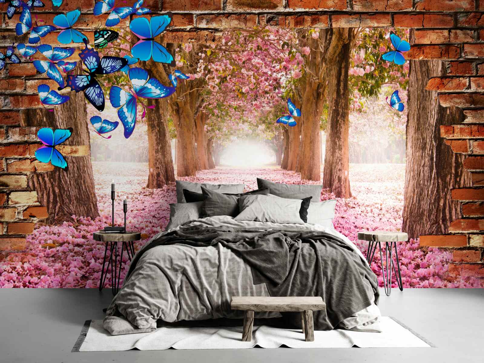 Fototapet sakura atrage fluturi cu florile sale