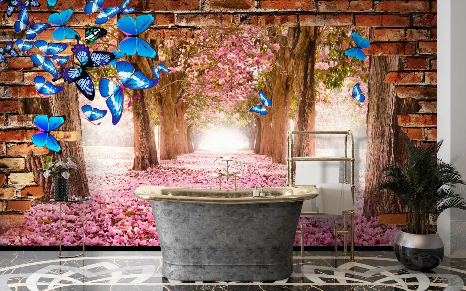 Fototapet sakura atrage fluturi cu florile sale