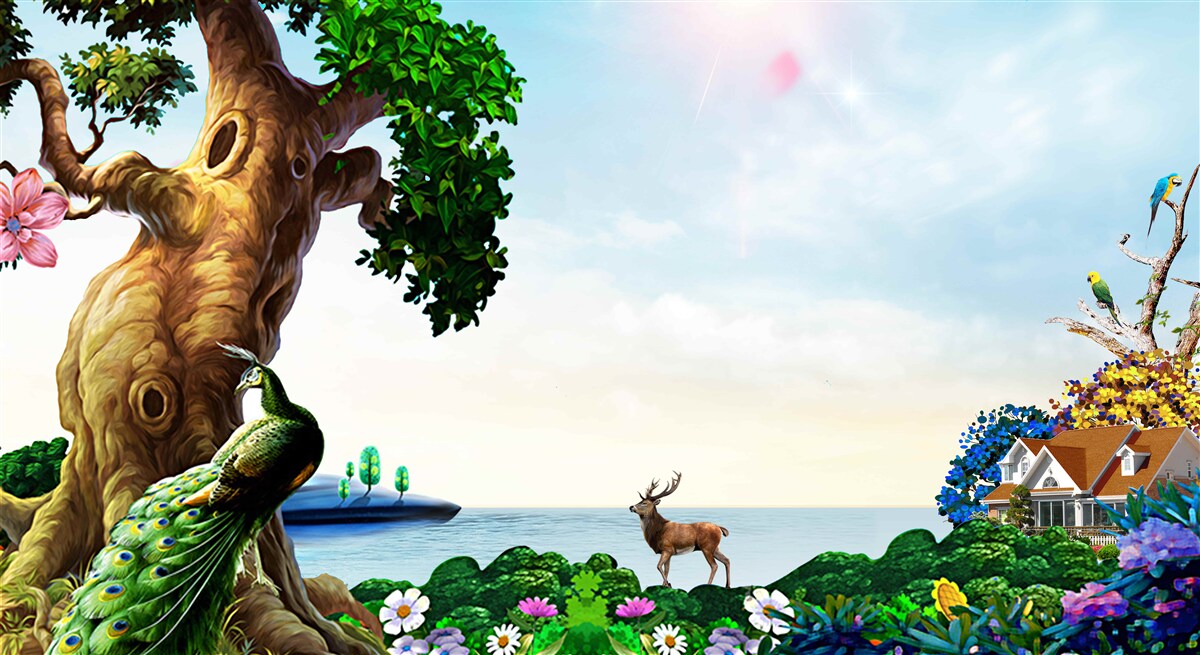 Fototapet peisaje de smarald și locuitorii lor de pe malurile corpurilor de apă