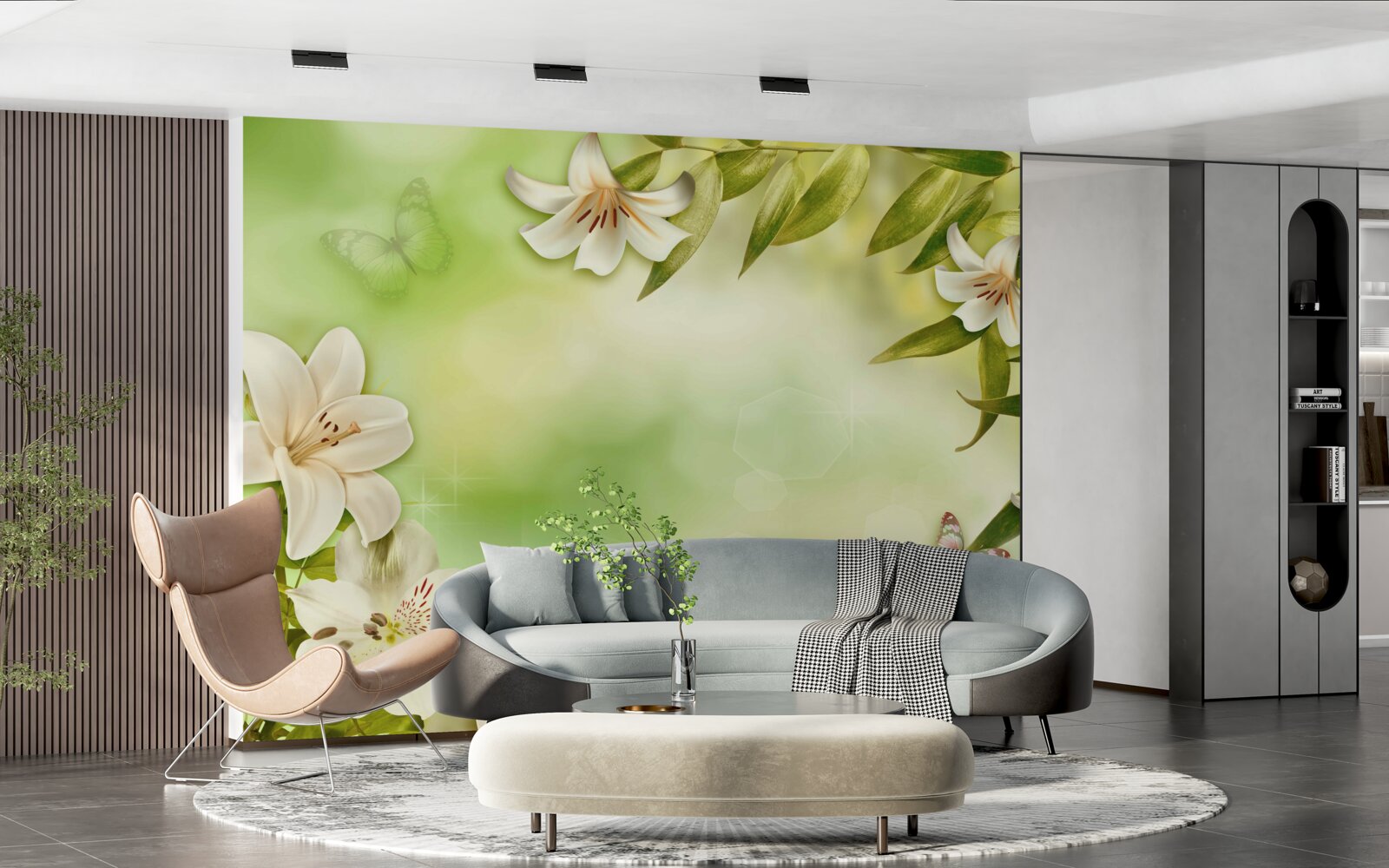 Fototapet flori de primăvară cu fluturi fluturând