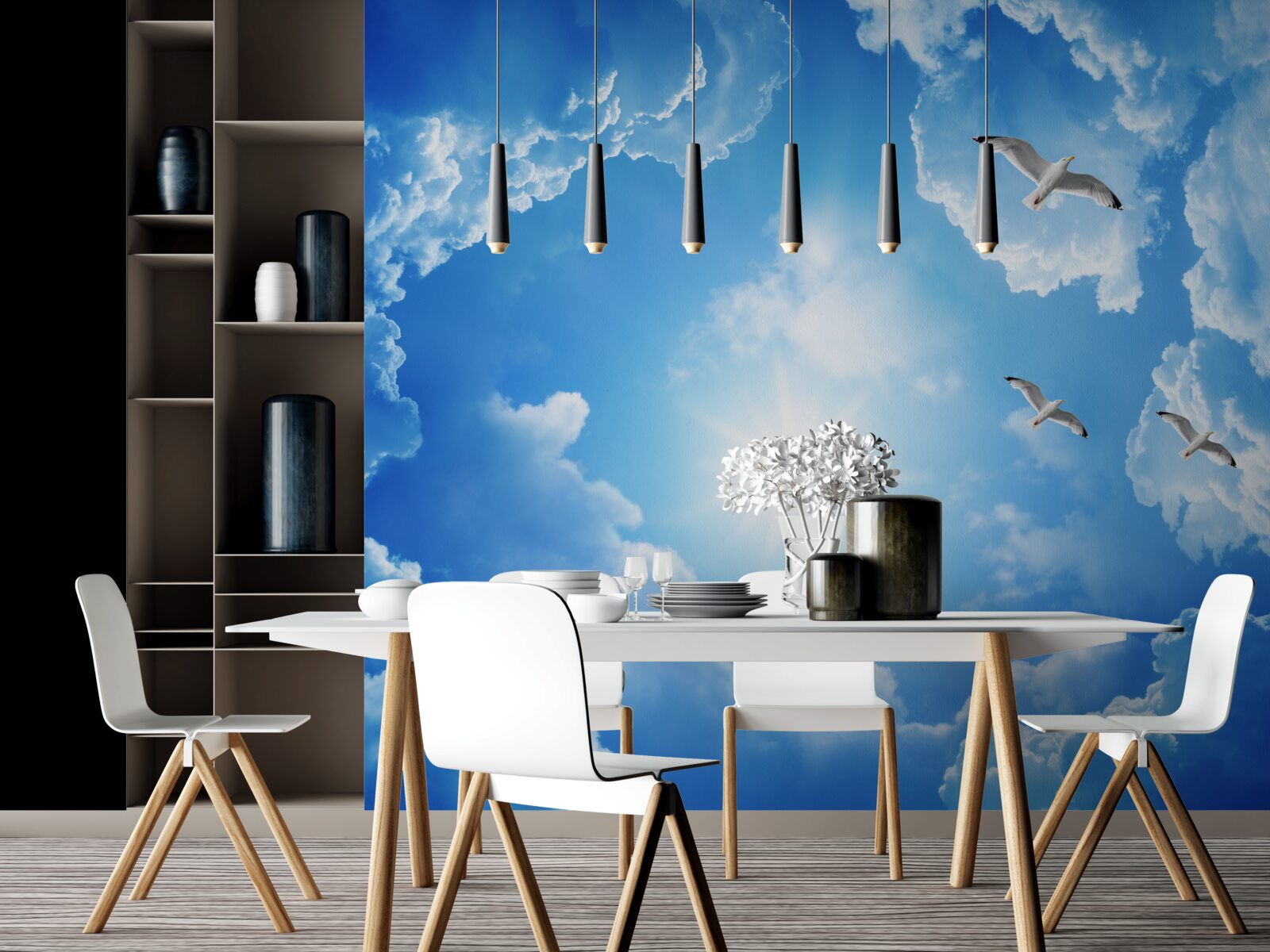 Fototapet soare strălucitor în timpul zilei pe un cer albastru