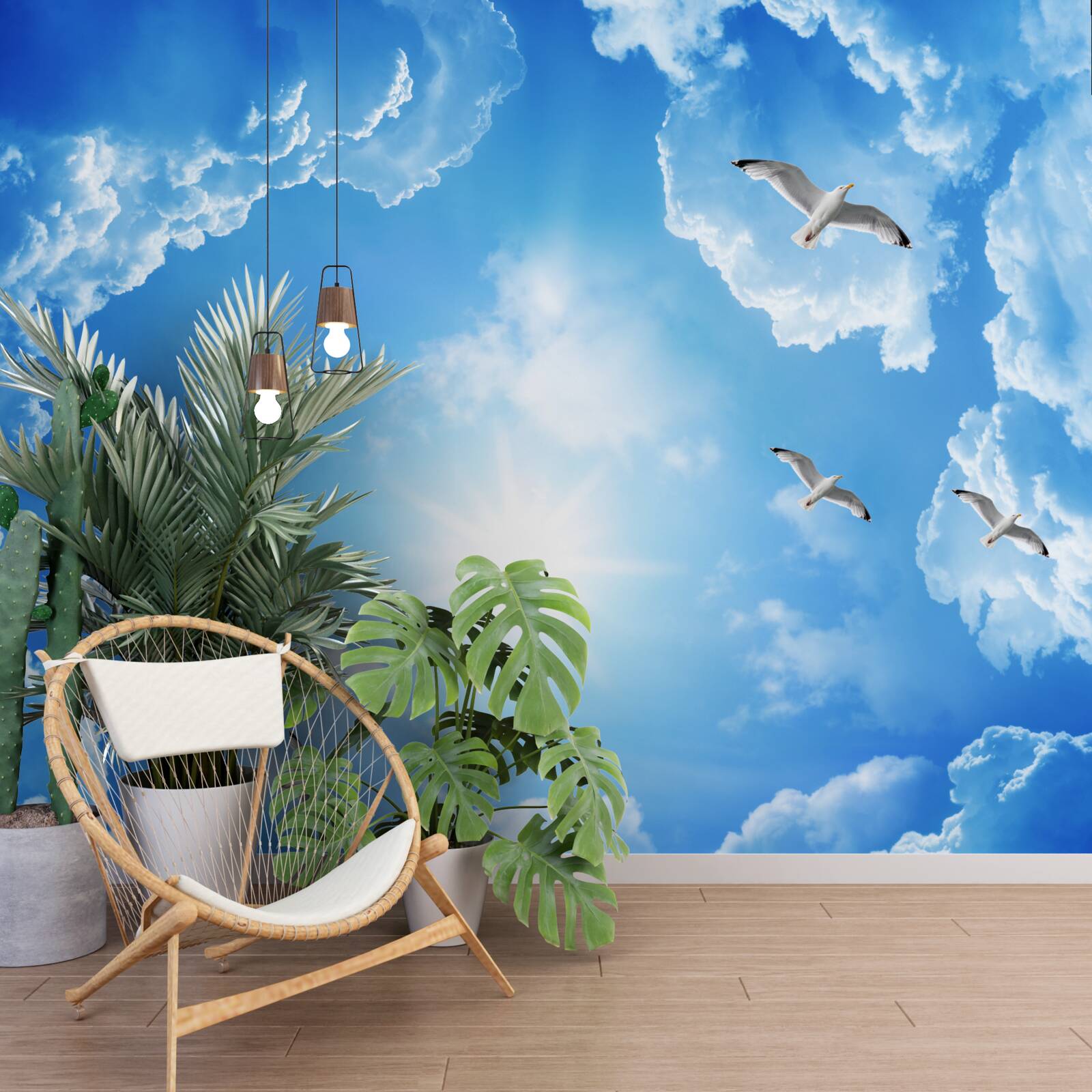 Fototapet soare strălucitor în timpul zilei pe un cer albastru