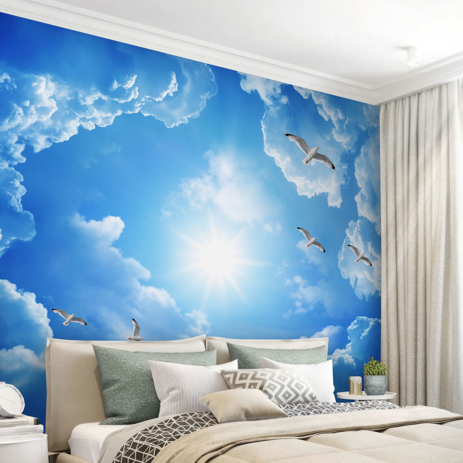 Fototapet soare strălucitor în timpul zilei pe un cer albastru