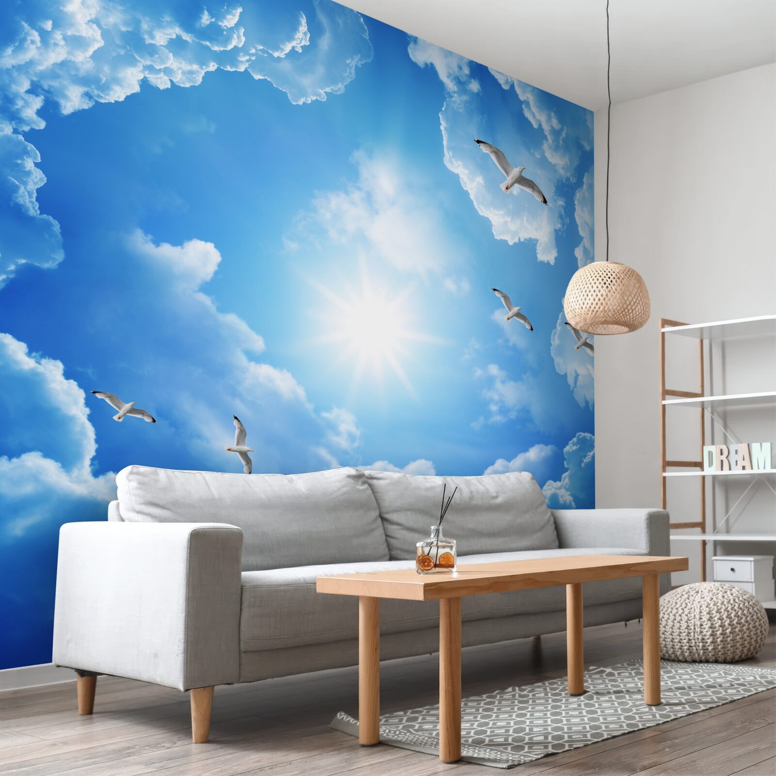 Fototapet soare strălucitor în timpul zilei pe un cer albastru