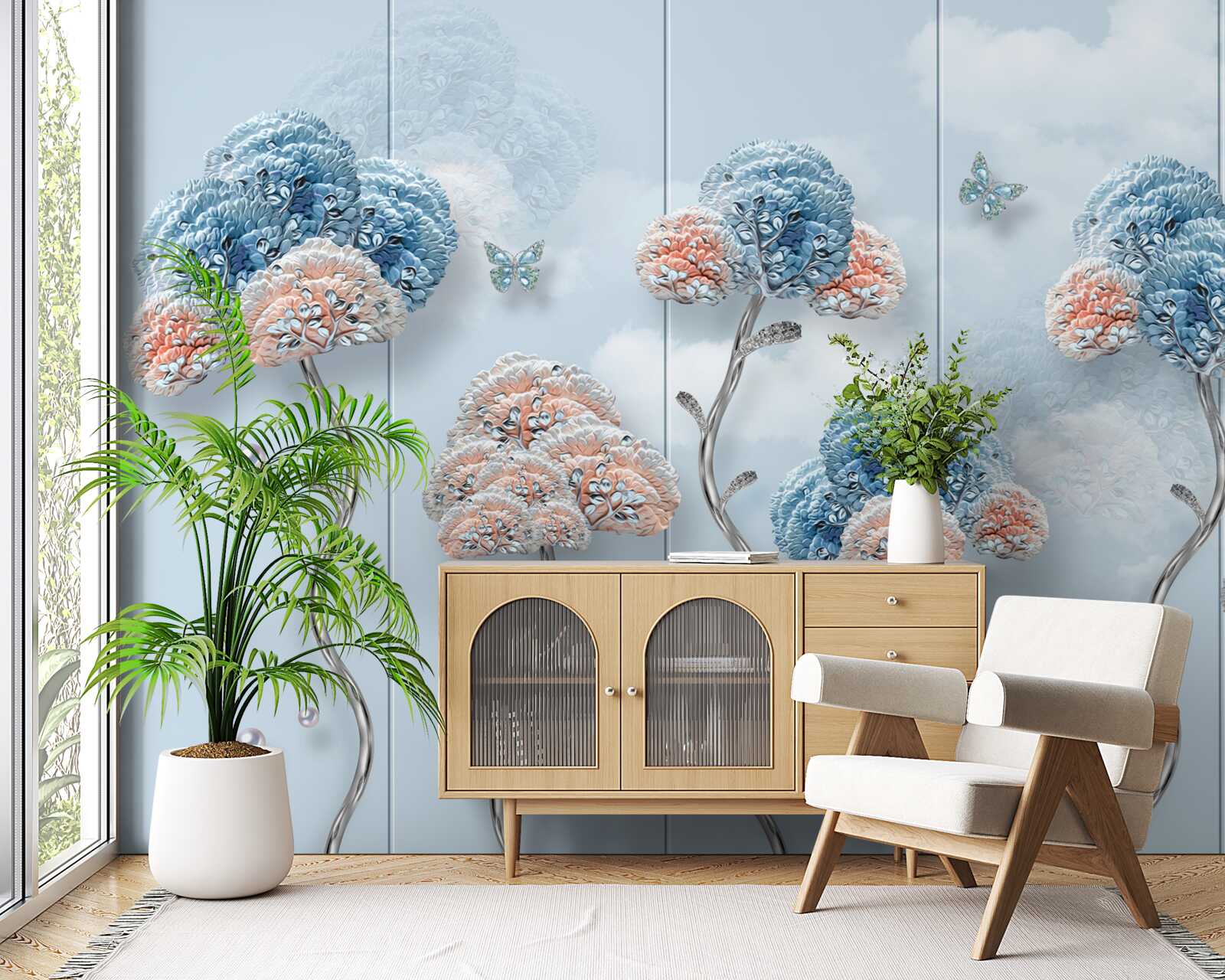 Fototapet hortensii aranjate pe un panou vertical