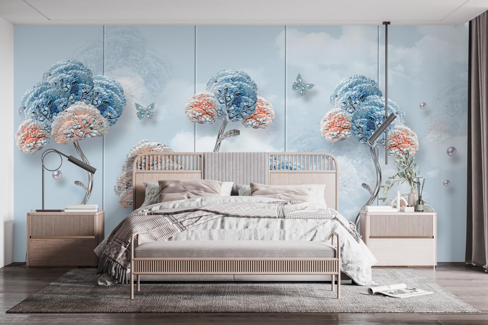 Fototapet hortensii aranjate pe un panou vertical