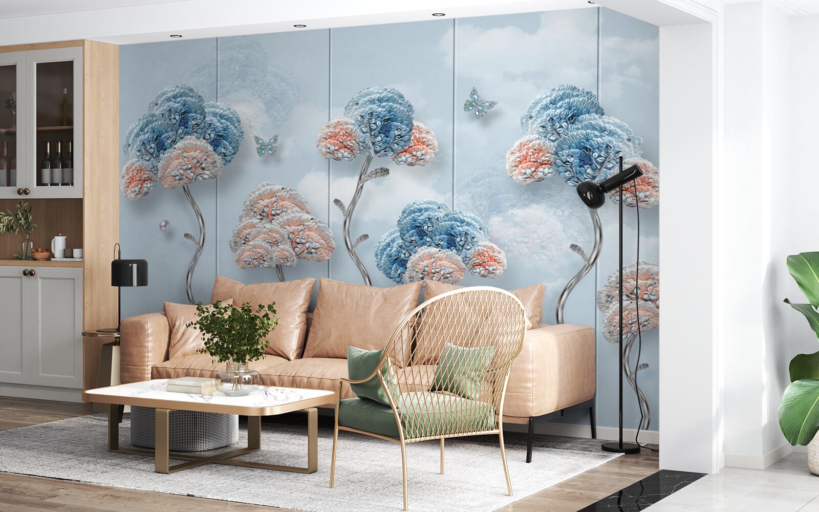 Fototapet hortensii aranjate pe un panou vertical