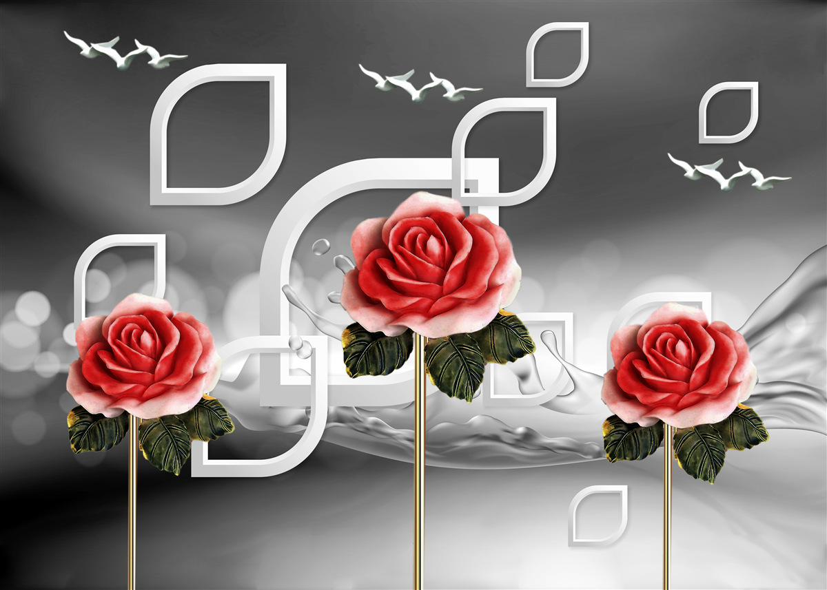 Fototapet trandafiri scarlet grațioase sclipesc pe un fundal abstract