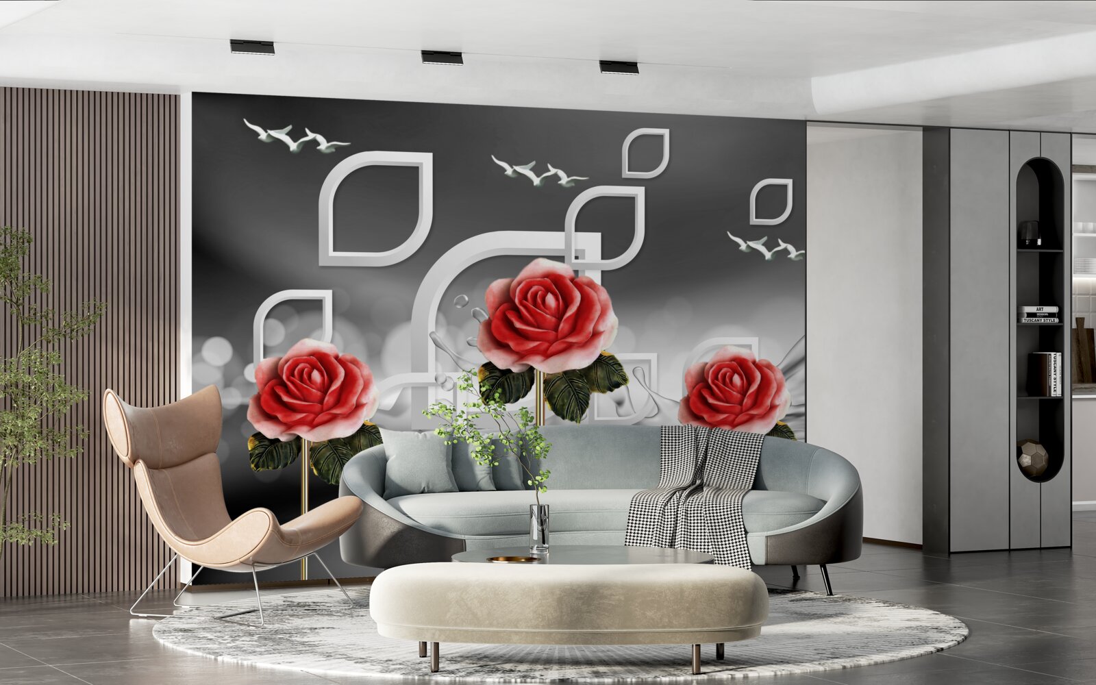 Fototapet trandafiri scarlet grațioase sclipesc pe un fundal abstract